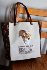 コーギー刺繍のトート ミシン刺繍 作品 犬