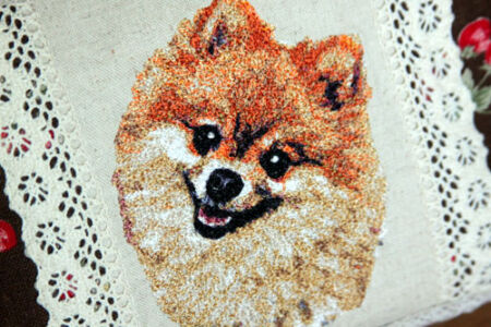 ポメラニアン ミシン刺繍 作品 犬