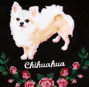 ロングコートチワワ(ホワイト) ミシン刺繍 作品 犬